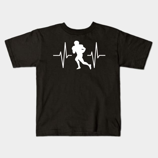 Football Player Heartbeat Football Player Gift Kids T-Shirt by StacysCellar